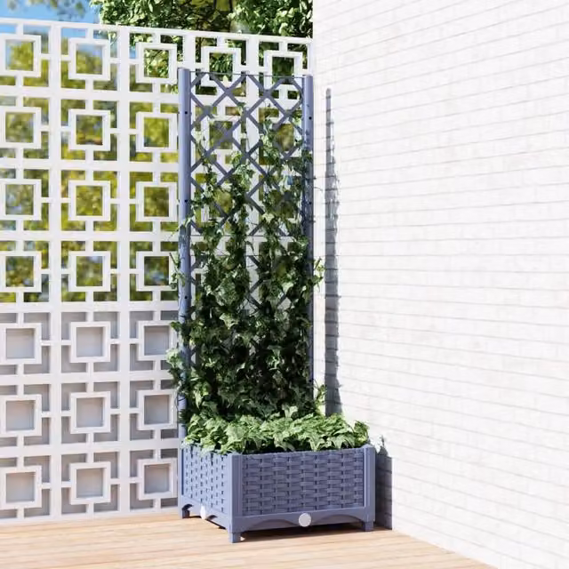 Berkfield Home Garden Planter with Trellis in Dark Grey, W/D/H: 40 x 40 x 121.5 cm – 1