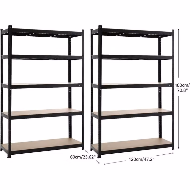 KORVIXA 5 Tier Metal and Plastic Storage Racking Shelving Unit in Matt Black, W/D/H: 100 x 100 x 100 cm