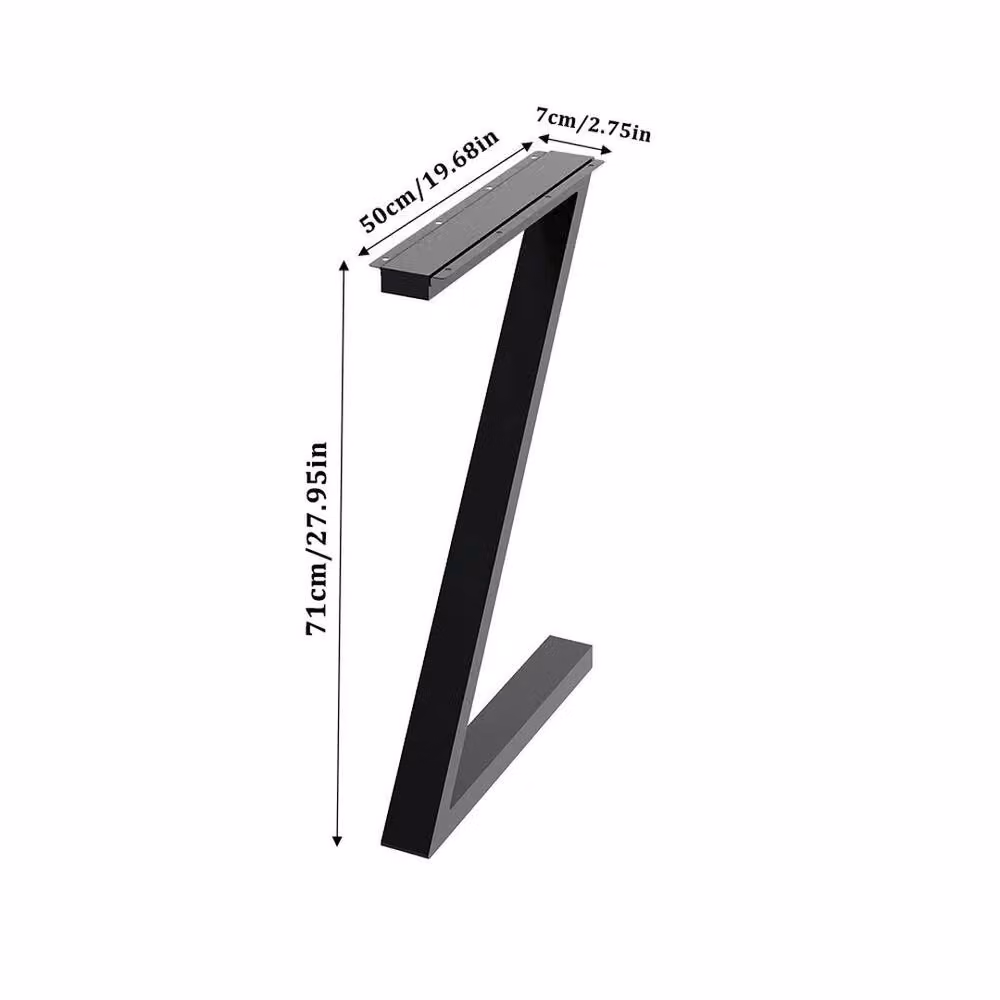 FLAVORA Pair of Z-Shaped Industrial Steel Table Legs in Matt Black, H 71 cm x W 50 cm x D 7 cm – 2