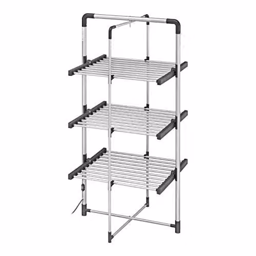 BLACK+DECKER 3-Tier Heated Aluminium Clothes Airer, Cool Grey, W: 140 cm, D: 73 cm, H: 68 cm – 1