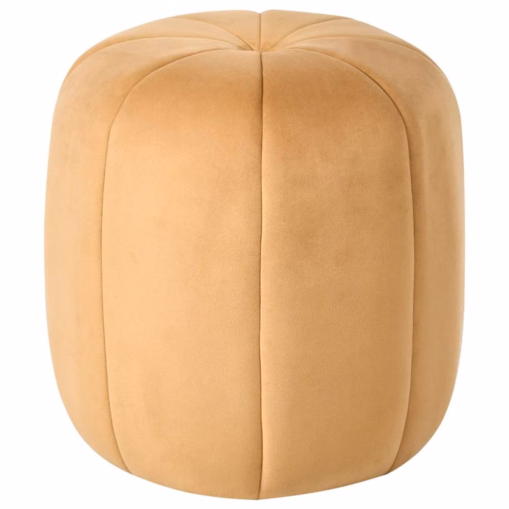 Wyld and Coco Mustard Yellow Velvet Round Cylindrical Pouffe – 2