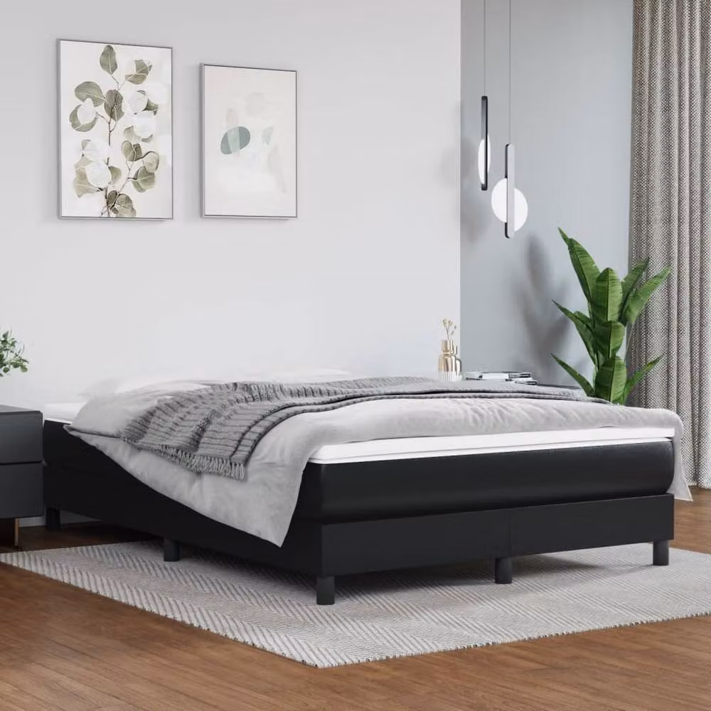 Berkfield Home Durable Upholstered Box Spring Bed Frame in Black Faux Leather W/D/H: 135 x 190 x 25 cm – 2
