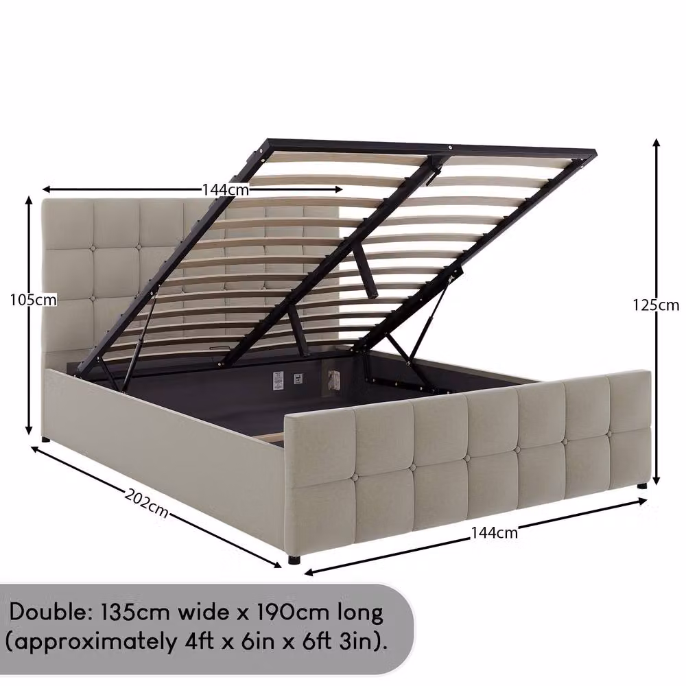 Home Discount Vida Designs Valentina Double Ottoman Bed Frame in Beige Linen with Lift Up Base – 6