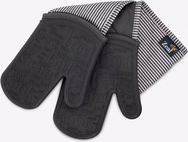 Zeal Steam Stop Non-Slip Waterproof Silicone Double Oven Gloves in Dark Grey