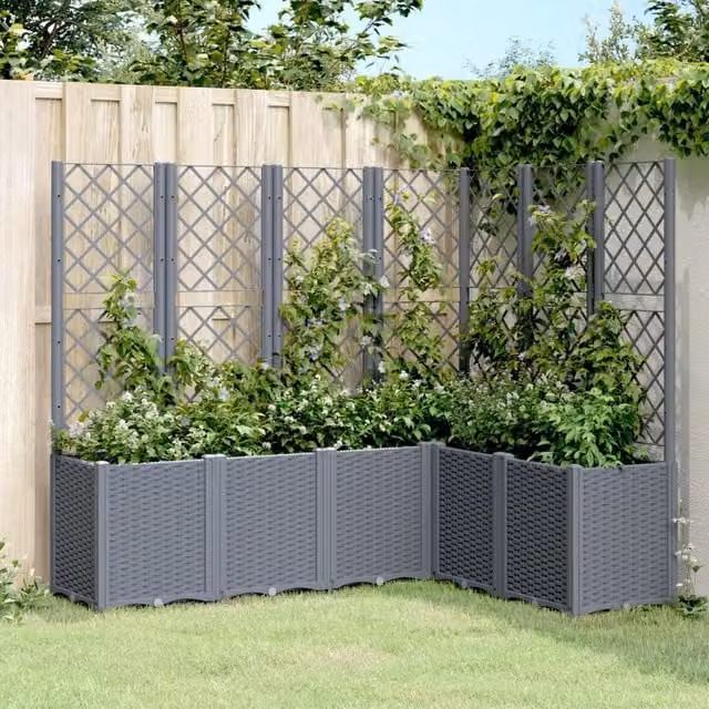 Berkfield Home Garden Planter with Trellis in Blue and Grey, W/D/H: 160 x 120 x 140 cm – 1