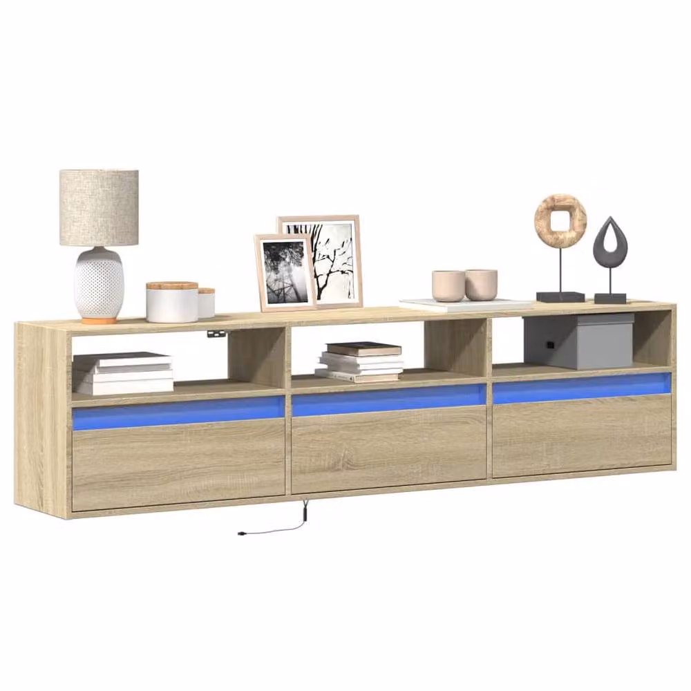 Berkfield Home Modern Wall Mounted TV Cabinet in Sonoma Oak Brown with Integrated LED Lighting, W: 180 cm, D: 45 cm, H: 31 cm – 2
