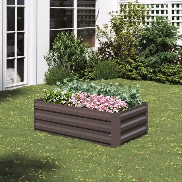 Lifeideas Brown Metal Rectangular Raised Garden Bed 100cm