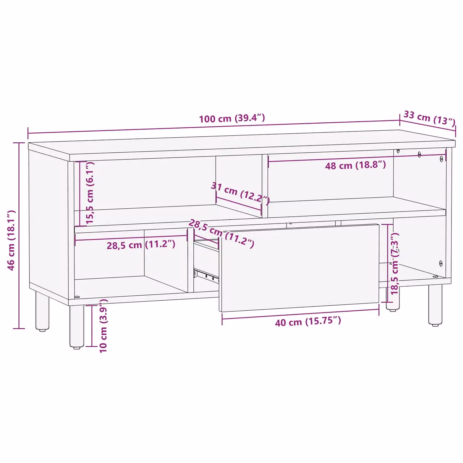 Berkfield Home Industrial Acacia Wood TV Cabinet in Brown, W/D/H: 100 x 33.5 x 46 cm – 6
