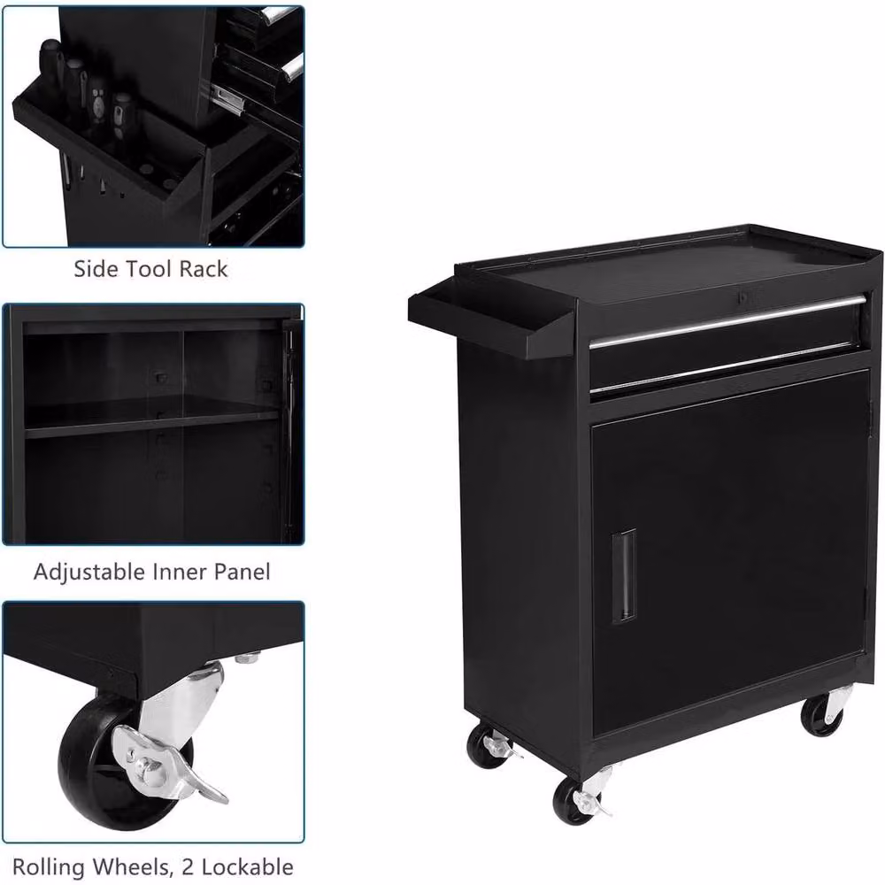 Kelvenix Black Metal Tool Cabinet Storage Chest with 5 Drawers, Lockable and Rollable, W: 100 cm, D: 27.94 cm, H: 102.11 cm – 4