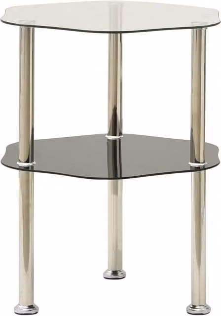 Berkfield Home 2-Tier Modern Square Side Table in Black and Transparent Tempered Glass, W/D/H: 38 x 38 x 50 cm