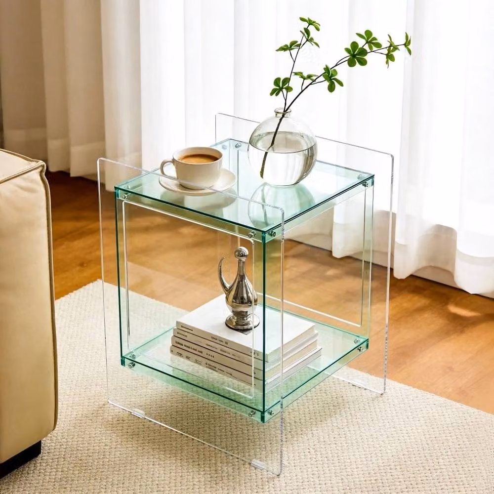 VOGREX Green Transparent Clear Acrylic End Table and Bedside Nightstand – 3