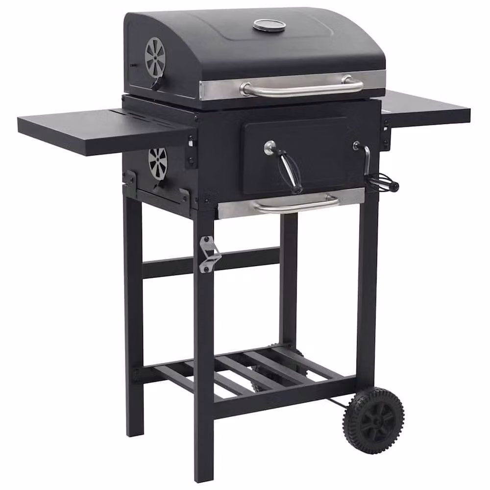 Berkfield Home Charcoal BBQ Grill with Bottom Shelf and Thermometer in Black – 1