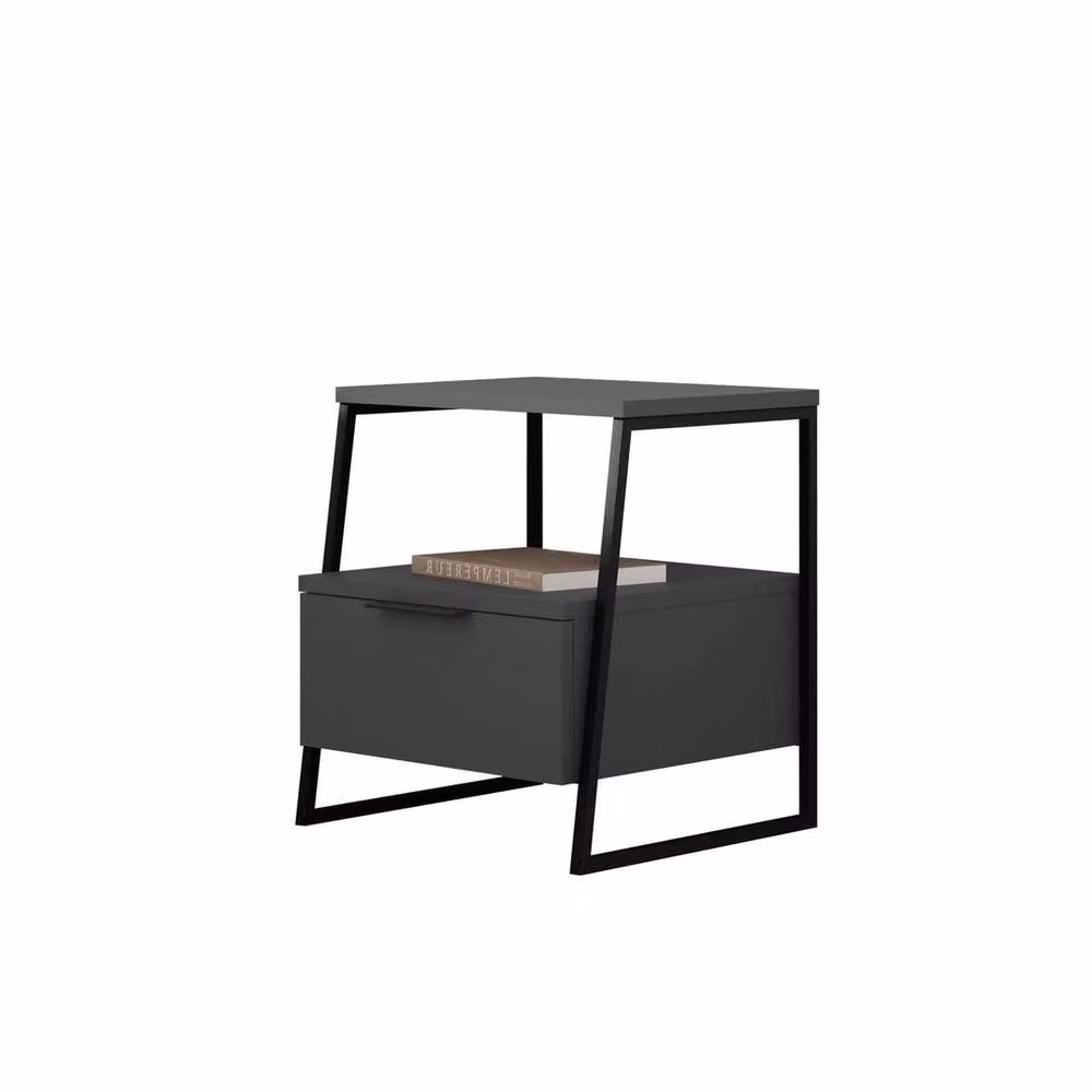 SPETLEK Modern 1 Drawer Bedside Table with Black Frame in Grey – 2