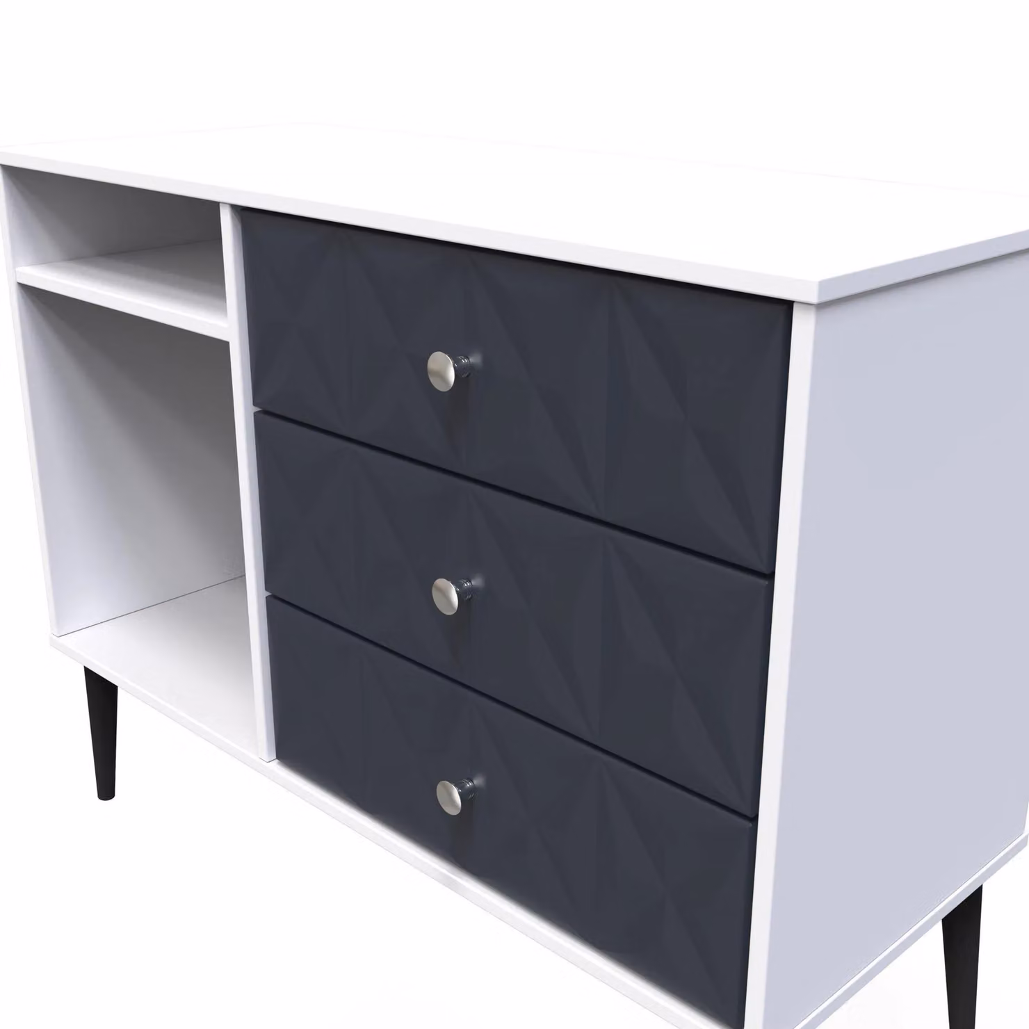 Ready Assembled 2 U Toledo 3 Drawer TV Unit in Dark Blue and Black with Metal Accents – 3