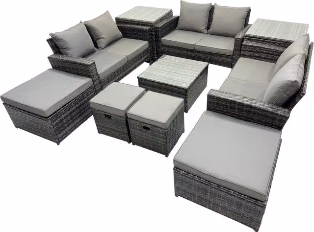 Fimous Lounge Double Seat Sofa Coffee Table Set with 2 Side Tables and 4 Stools in Dark Grey – 1