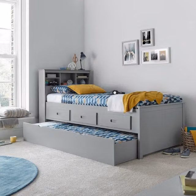 Bedmaster Venus Modern Guest Bed with Drawers in Grey and Rubberwood