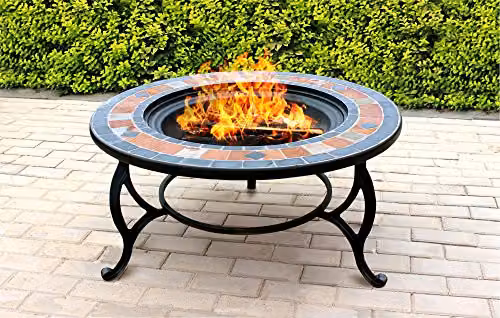 Centurion Supports Fireology LANIAKA Lavish Garden and Patio Heater Fire Pit Brazier, Coffee Table, Barbecue and Ice Bucket with Slate Tiles in Red and Black, W/D/H: 80 x 80 x 40 cm – 3