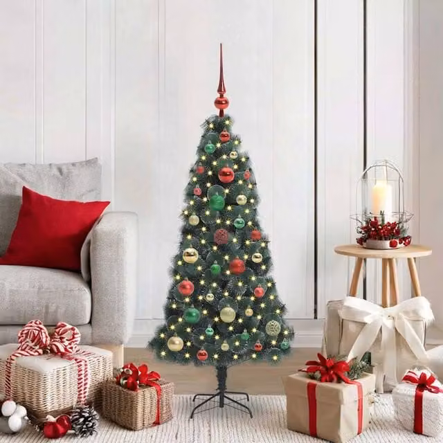 Berkfield Home Pre-lit Artificial Christmas Tree with Ball Set, Green, Height: 120 cm