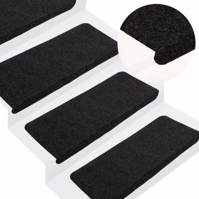 Berkfield Home Self-adhesive Non-slip Stair Mats, 15 Pieces, Black, W: 65 cm, D: 24.5 cm, H: 3.5 cm