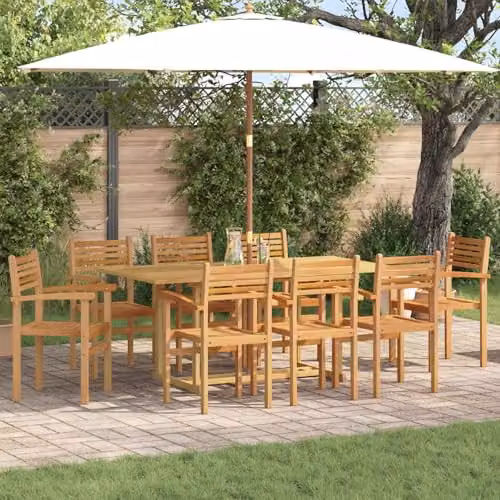 vidaXL 9-Piece Brown Solid Teak Wood Garden Dining Set – 2