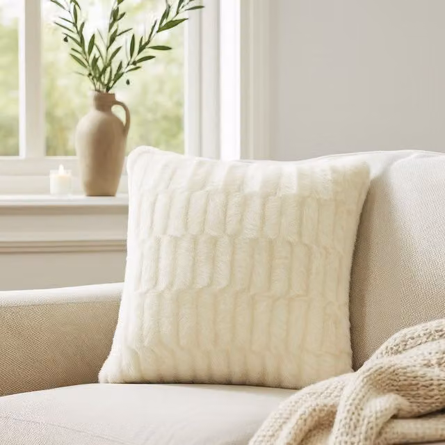 Voltico Arctic Plush Filled Square Cushion in Beige, Brown and White, W/D/H: 45 x 45 x 45 cm