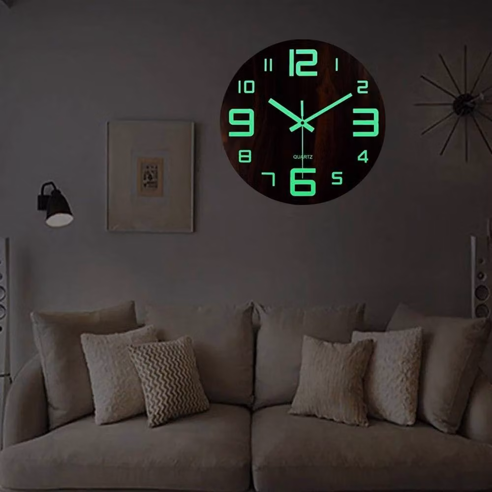 FLAVORA Round Illuminated Silent Wall Clock in Brown, W/D/H: 30.48 x 30.48 x 30.48 cm – 2