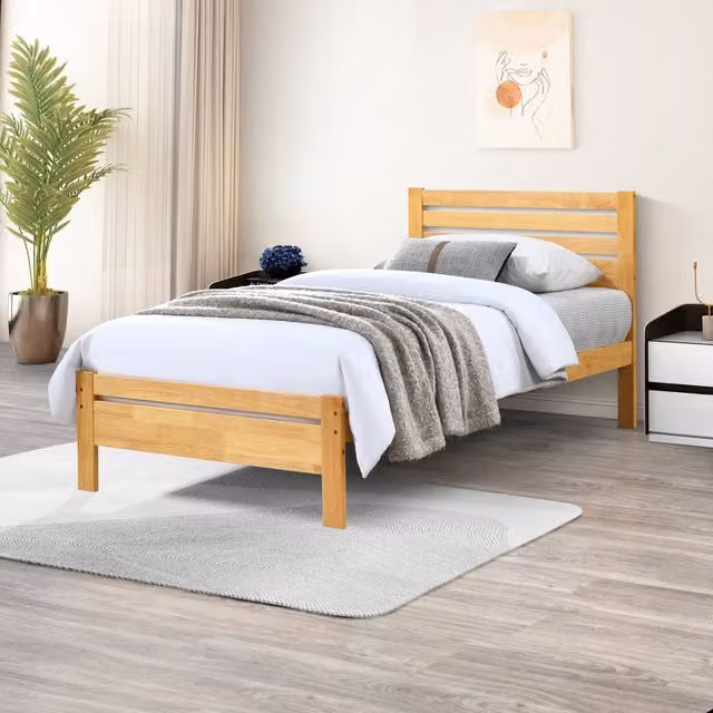 FurnitureboxUK Declan Solid Wood Scandinavian Bed Frame, Oak, Brown, 90 x 190 cm