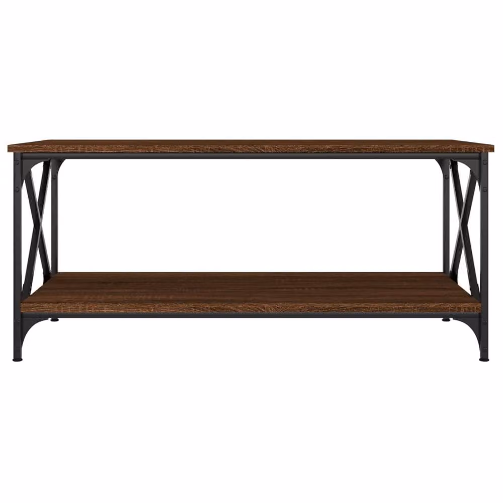 Berkfield Home Brown Oak Coffee Table with Metal X-Frame, W/D/H: 100 x 50 x 45 cm – 3