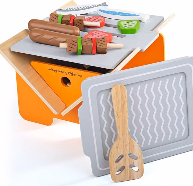 Bigjigs Toys Wooden Tabletop BBQ in Orange