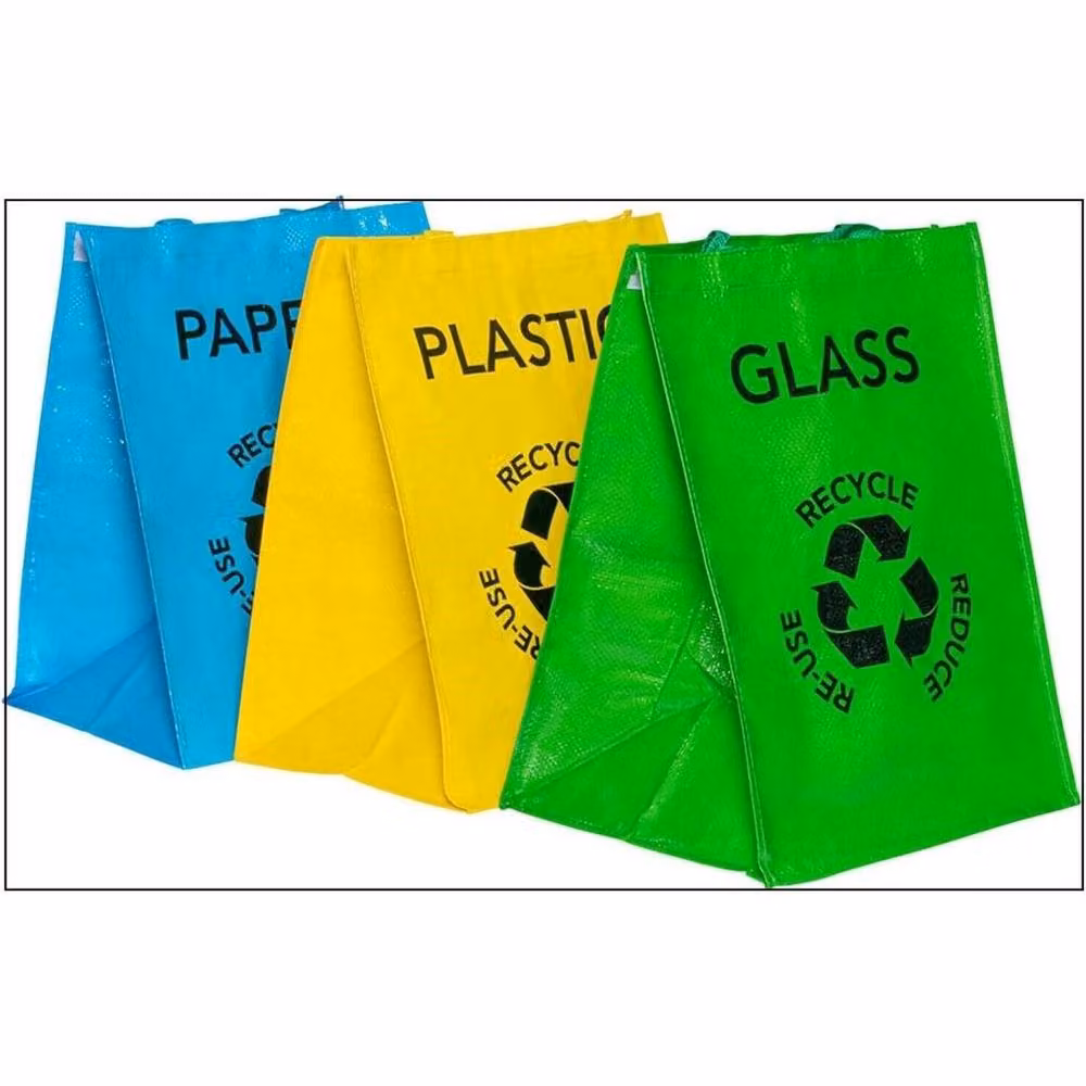 FLAVORA Set of 3 Multicoloured Reusable Recycling Bags, W: 100 cm, H: 15 cm, D: 15 cm – 2