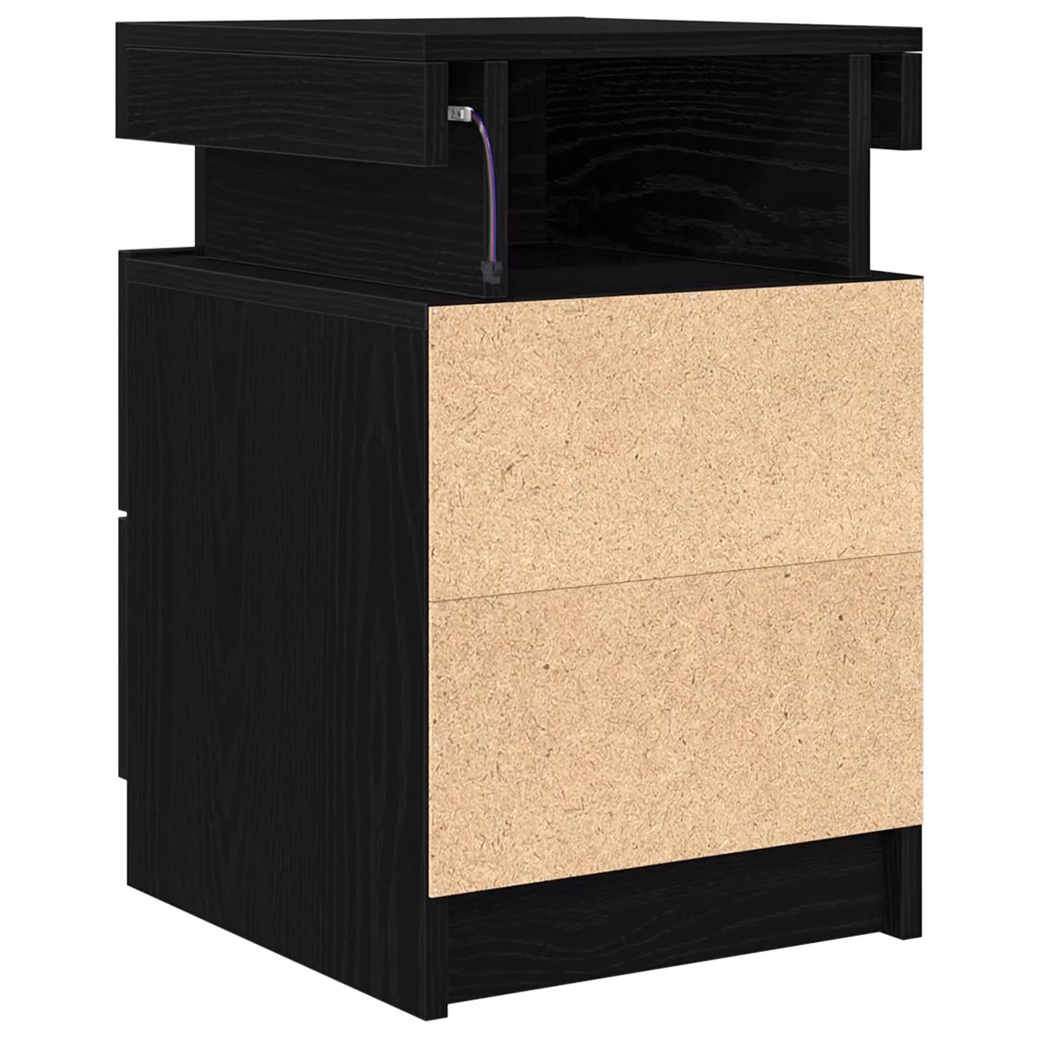 Berkfield Home Modern Bedside Cabinet in Black Oak with Integrated LED Lights, W: 35 cm, D: 39 cm, H: 55 cm – 4