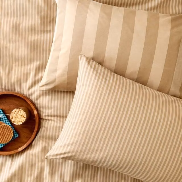 Furn Reversible Striped Pillowcase Pair in Beige and Brown, W: 50 cm x L: 70 cm