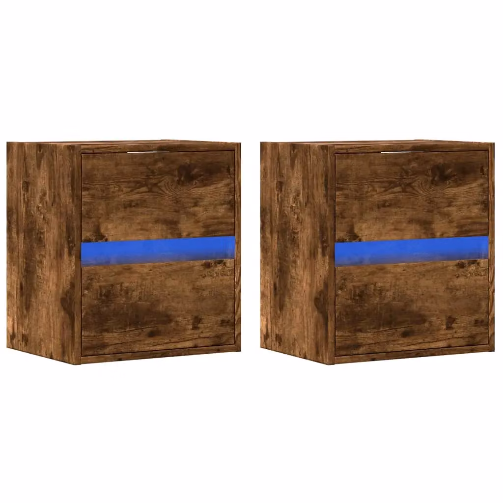 Berkfield Home Set of 2 Wall Mounted TV Cabinets with LED Lighting in Smoked Oak Brown, W/D/H: 41 x 31 x 45 cm – 3