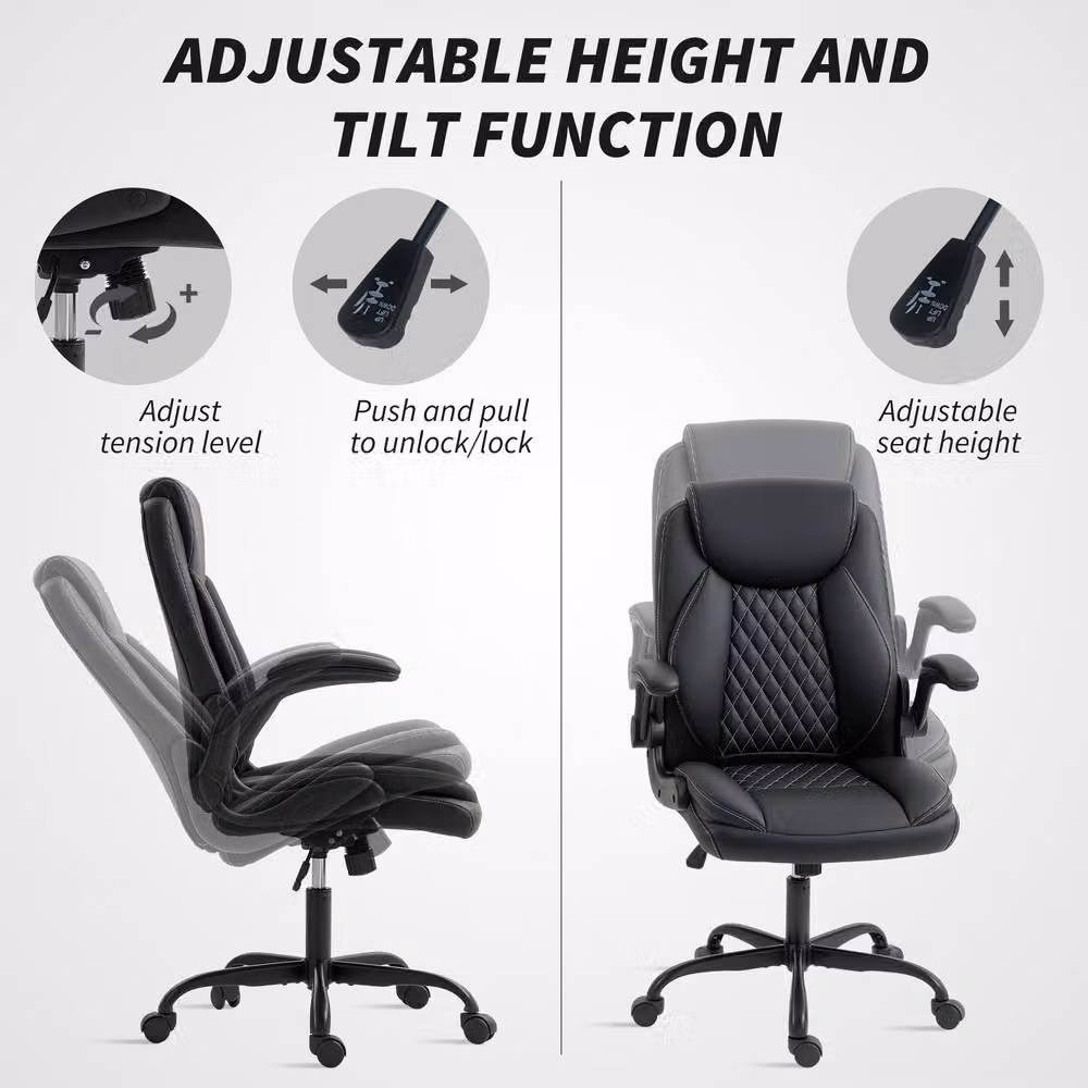 STILVORA Modern Black Synthetic Leather Swivel Task Chair for Home Office – 5