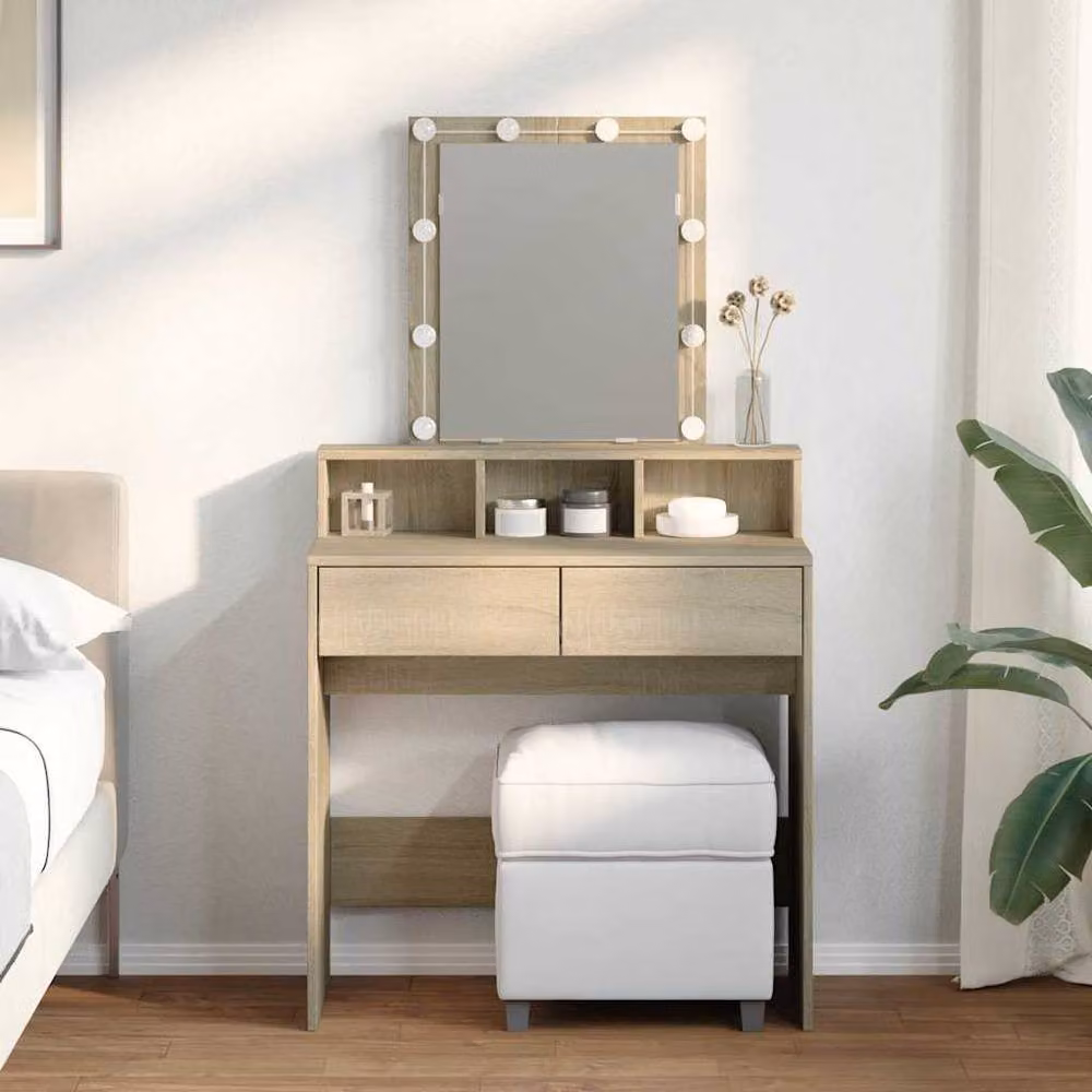 Berkfield Home Beautiful Dressing Table with Hollywood LED in Sonoma Light Oak, W: 80 cm, D: 41 cm, H: 144.5 cm – 2
