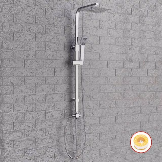 Hinsinc Twin Head Chrome Square Riser Rail Shower Kit in Silver