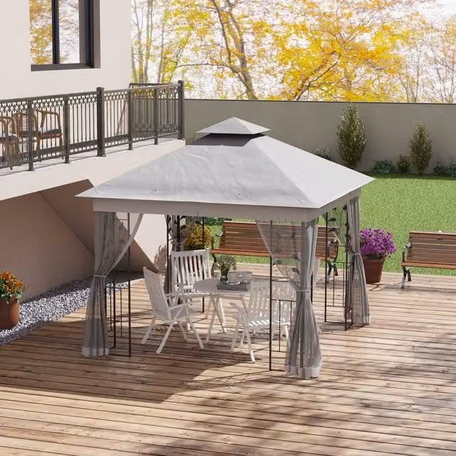 Outsunny Metal Party Tent Gazebo Marquee in Grey, W/D: 300 x 300 cm