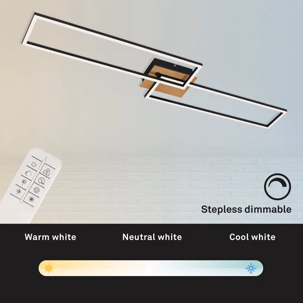 Briloner Black Wood CCT LED Wall and Ceiling Light, Dimmable with Remote Control – 3