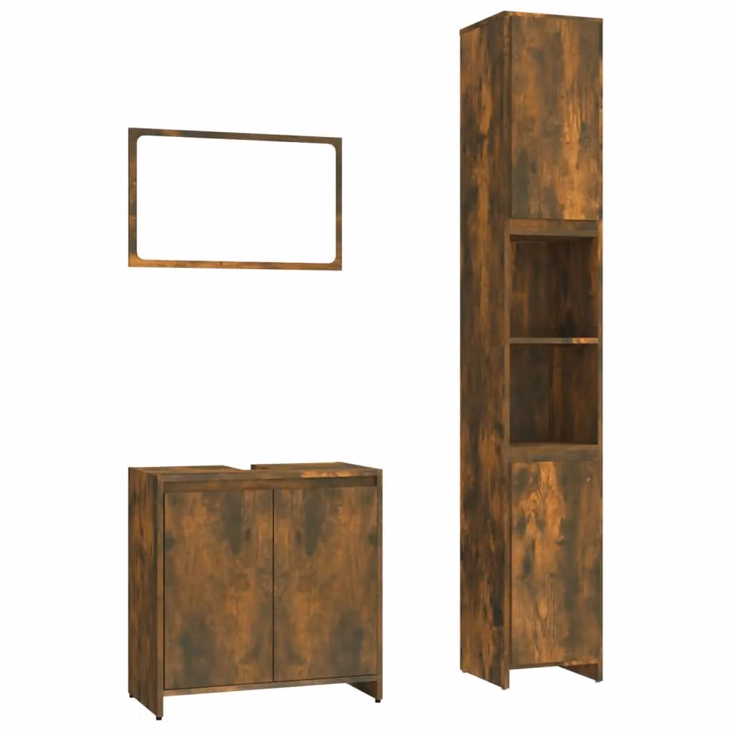 Berkfield Home 3 Piece Smoked Oak Bathroom Furniture Set in Brown – 2