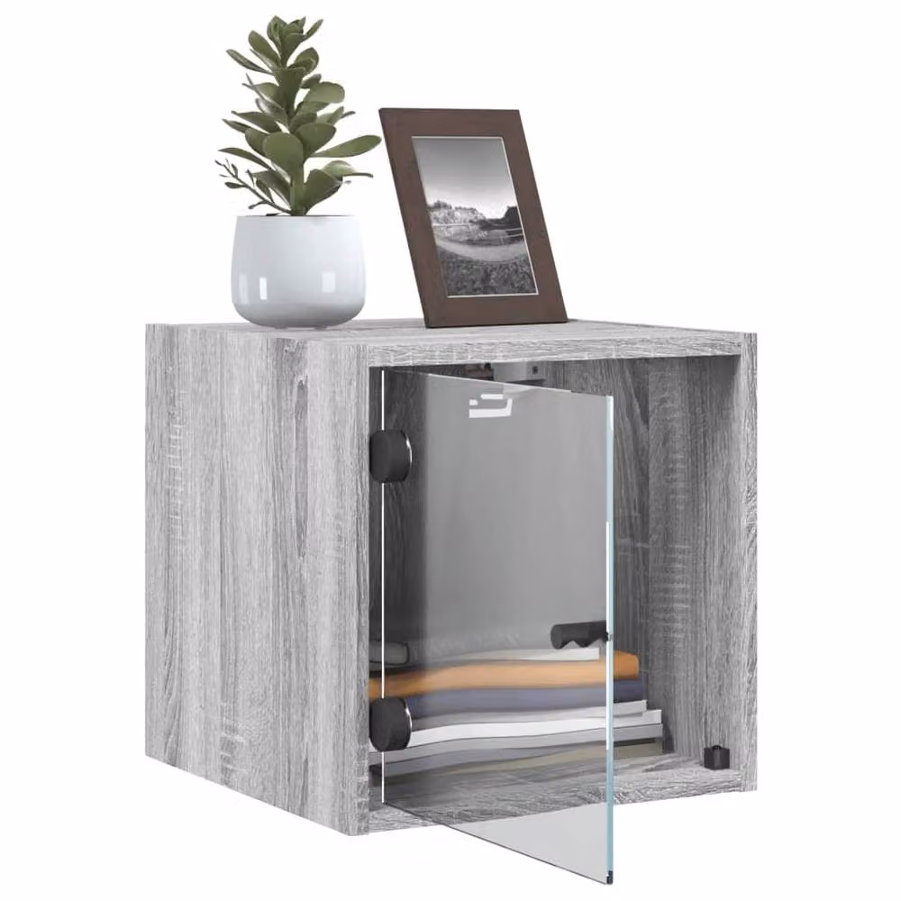 Berkfield Home Bedside Cabinets with Glass Doors, 2 Pack, Grey Sonoma, W/D/H: 35 x 37 x 35 cm – 3