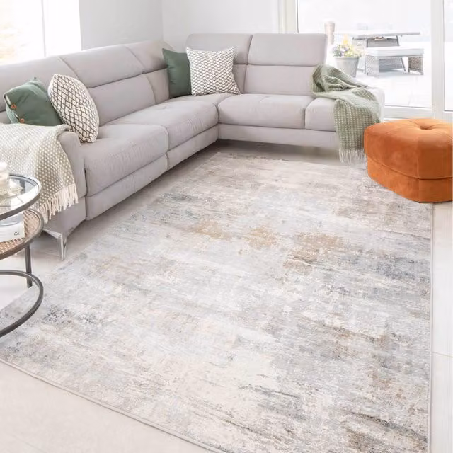 The Rug House Grey Abstract Modern Rectangular Living Area Rug W: 290 cm, D: 200 cm