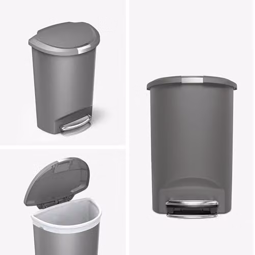 simplehuman CW1357 50L Semi-Round Kitchen Pedal Bin with Lid Lock and Silent Soft Close Lid, Grey Plastic and Steel – 2