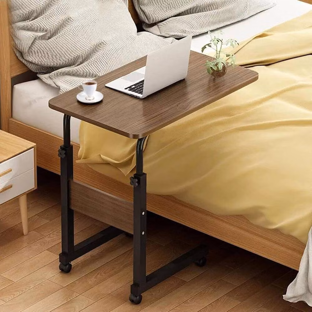 KORVIXA Height Adjustable Mobile Over Bed Table in Brown – 3