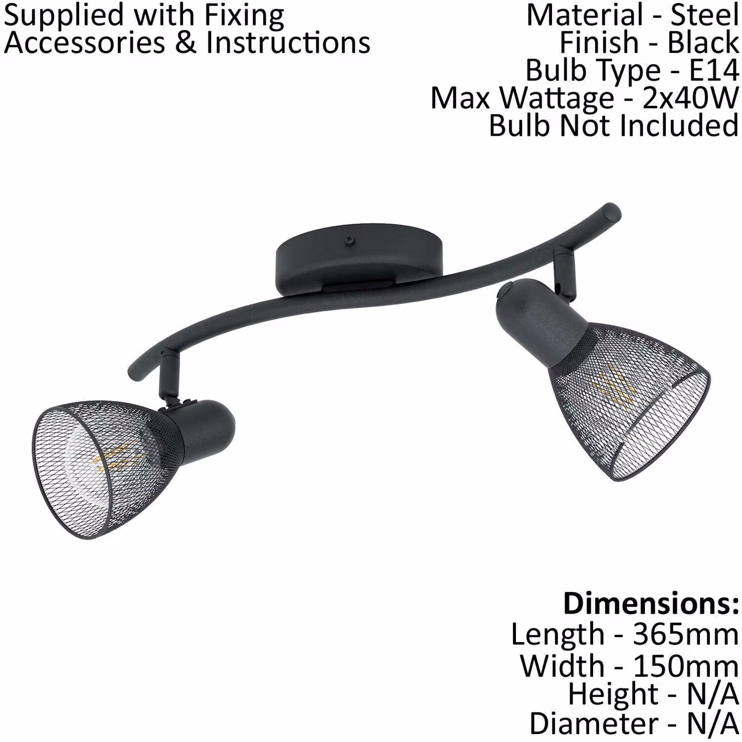 Loops Black Mesh Twin Ceiling Spot Light and 2x Matching Wall Lights with Adjustable Heads – 2