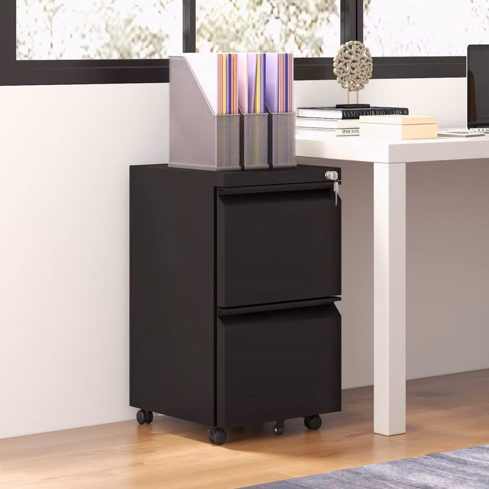 Rolipo Lockable 2-Drawer Steel Mobile Filing Cabinet in Black – 4