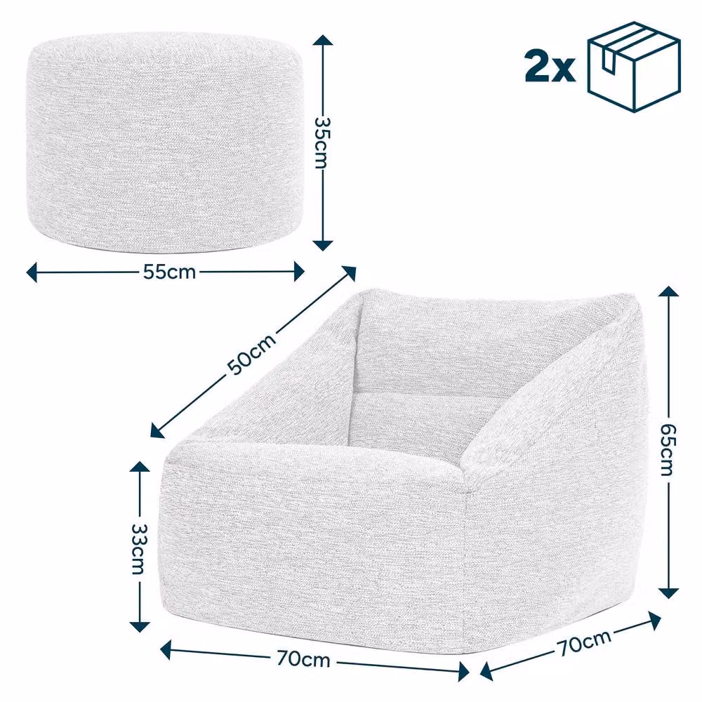 ICON Natalia Woven Armchair and Round Footstool Bean Bag in Beige – 2