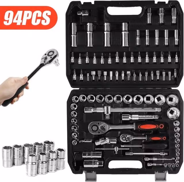 NESTLUNE 94 Piece 1/2" and 1/4" Drive Socket and Screwdriver Set in Black – 1