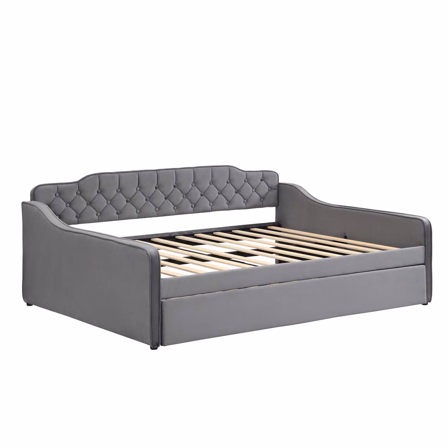 Aosom UK Grey Upholstered Double Daybed with Pull-Out Trundle and Foam Padding, W/D/H: 139.5 x 202 x 81.5 cm – 2