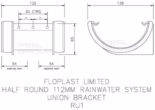 FloPlast 112mm Half Round Fascia Gutter Union Bracket, Black – 2
