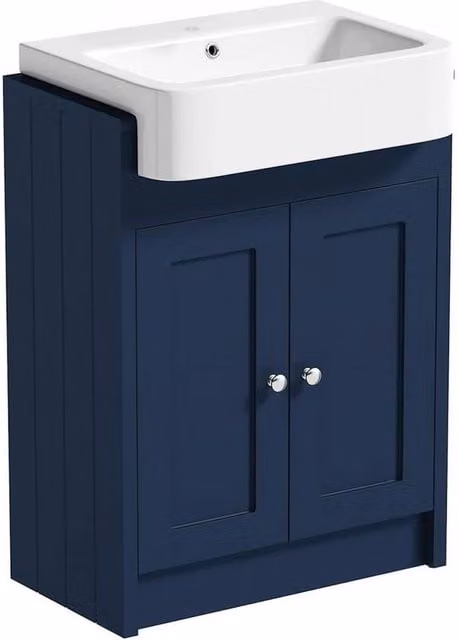 FORGEVIO Blue Glossy Modern Floor-Standing Bathroom Cabinet with Internal Shelves – 1
